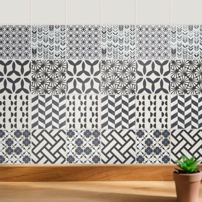 Sticker Mural Carrelage Wallfluent 10x10 cm Motifs graphiques géométriques 24 pcs