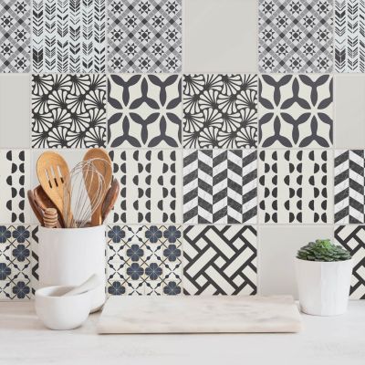Sticker Mural Carrelage Wallfluent 10x10 cm Motifs graphiques géométriques 24 pcs
