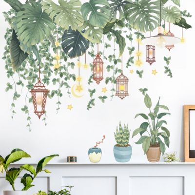 Sticker mural motif plantes tropicales - Feuilles vertes - Pour salon, chambre à coucher, couloir - Décoration murale