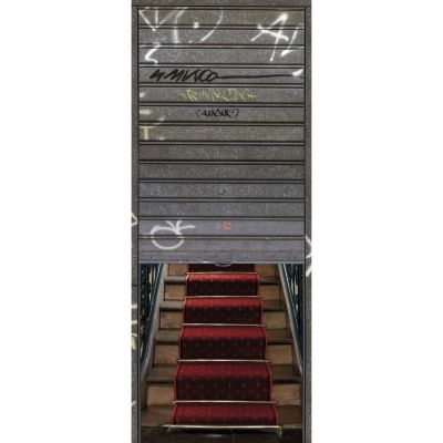Sticker mural trompe l'oeil 204 cm X 83 cm, escalier en pierre et tapis rouge, décoration murale décorative.