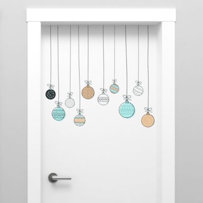 Sticker Noël guirlande boules de noël - Autocollants stickers adhésifs noël - décoration fêtes - 20x35cm