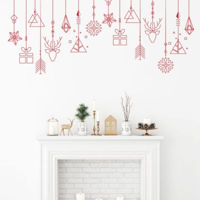 Sticker Noël guirlande de noël rouge - Autocollants stickers adhésifs noël - décoration fêtes - 60x150cm