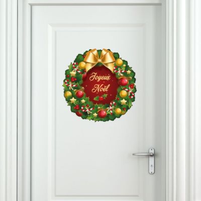 Sticker Noël la couronne Joyeux Noël - Autocollants stickers adhésifs noël - décoration fêtes - 40x40cm
