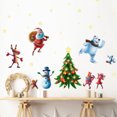 Sticker Noël le père noël et ses amis - Autocollants stickers adhésifs noël - décoration fêtes - 60x90cm