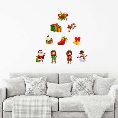 Sticker Noël le Père Noël et ses lutins - Autocollants stickers adhésifs noël - décoration fêtes - 90X205cm