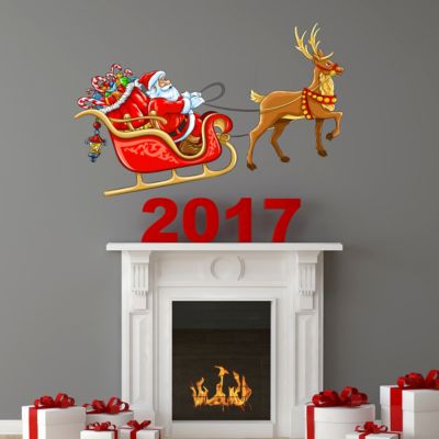 Sticker Noël le Père Noël sur son traineau - Autocollants stickers adhésifs noël - décoration fêtes - 90x180cm