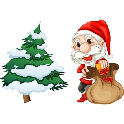 Sticker Noël le petit Père Noël et son sapin - Autocollants stickers adhésifs noël - décoration fêtes - 30x45cm