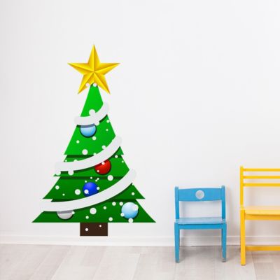 Sticker Noël le sapin et sa guirlande - Autocollants stickers adhésifs noël - décoration fêtes - 30x20cm