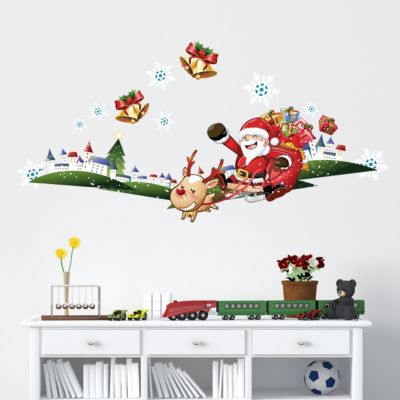 Sticker Noël le village enchanté du Père Noël - Autocollants stickers adhésifs noël - décoration fêtes - 100x205cm