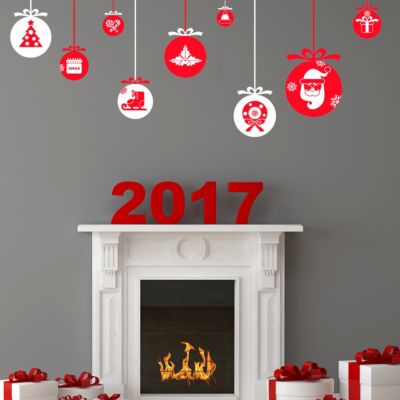 Sticker Noël les boules de Noël et ses décorations - Autocollants stickers adhésifs noël - décoration fêtes - 100x135cm