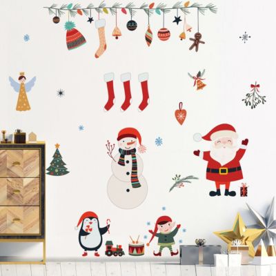 Sticker Noël père noël et éléments de noël - Autocollants stickers adhésifs noël - décoration fêtes - 80x105cm