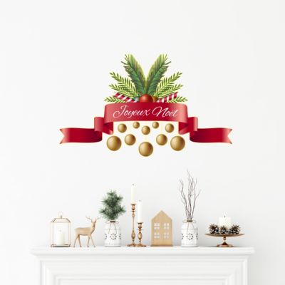 Sticker Noël ruban Joyeux Noël - Autocollants stickers adhésifs noël - décoration fêtes - 50x80cm