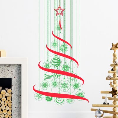 Sticker Noël sapin de noël dans les airs - Autocollants stickers adhésifs noël - décoration fêtes - 205x110cm