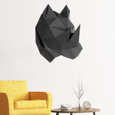 Sticker origami 3D rhinocéros noir de profil 40 x 30 cm