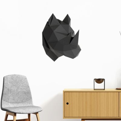 Sticker origami 3D rhinocéros noir de profil 80 x 65 cm