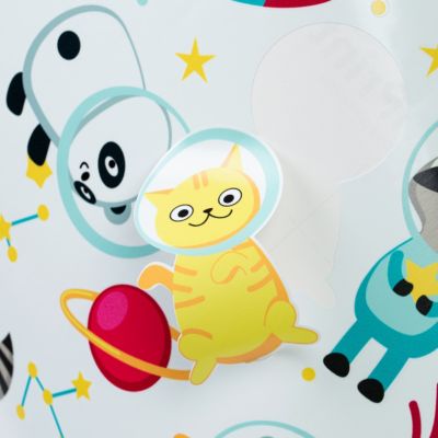 Sticker phosphorescent lumineux - ANIMAUX ASTRONAUTES DANS L'ESPACE - Autocollant mural plafond enfant fluorescent - 40x30cm