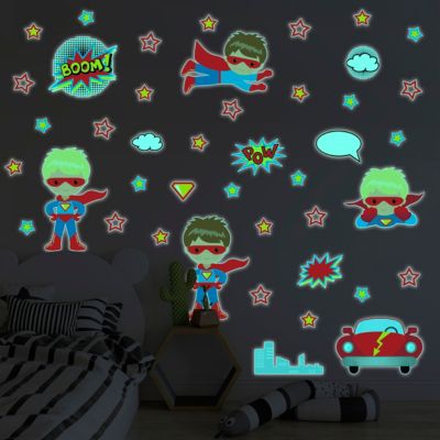 Sticker phosphorescent lumineux - SUPER-HÉROS - Autocollant mural plafond enfant fluorescent - 50x50cm