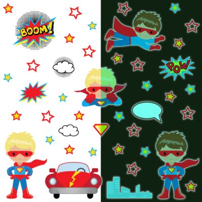 Sticker phosphorescent lumineux - SUPER-HÉROS - Autocollant mural plafond enfant fluorescent - 50x50cm