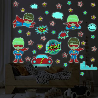 Sticker phosphorescent lumineux - SUPER-HÉROS - Autocollant mural plafond enfant fluorescent - 50x50cm