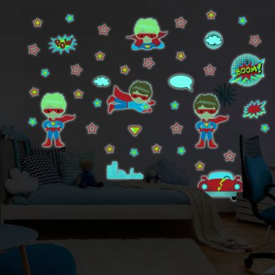 Sticker phosphorescent lumineux - SUPER-HÉROS - Autocollant mural plafond enfant fluorescent - 50x50cm
