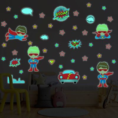 Sticker phosphorescent lumineux - SUPER-HÉROS - Autocollant mural plafond enfant fluorescent - 50x50cm