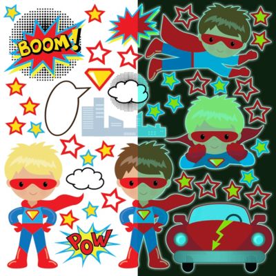 Sticker phosphorescent lumineux - SUPER-HÉROS - Autocollant mural plafond enfant fluorescent - 50x50cm