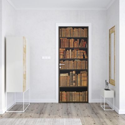 Sticker Trompe-l'œil Bibliothèque Pour Porte - 204 X 63 Cm, Déco Murale Facile à Poser
