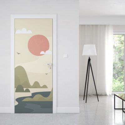 Sticker Porte Paysage Asie Minimaliste 204 x 83 cm
