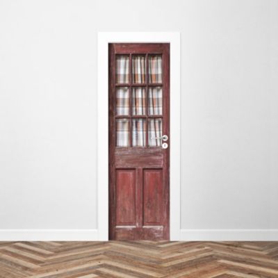 Sticker Porte Vitrée Bois Vintage Rouge 204 x 63 cm