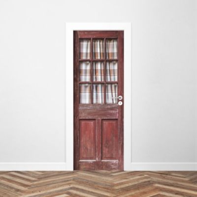 Sticker Porte Vitrée Bois Vintage Rouge 204 x 73 cm