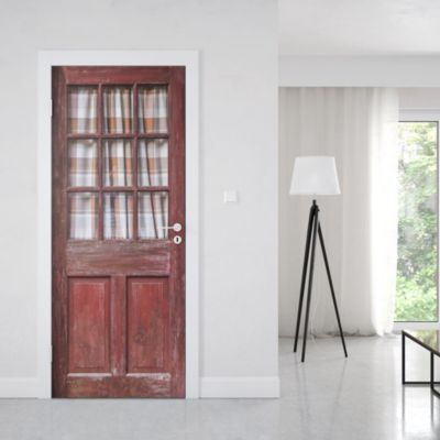 Sticker Porte Vitrée Bois Vintage Rouge 204 x 73 cm