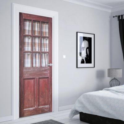 Sticker Porte Vitrée Bois Vintage Rouge 204 x 73 cm
