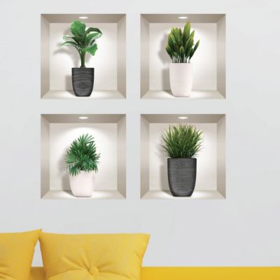 Stickers 3D plantes dans les pots designs 80 x 80 cm