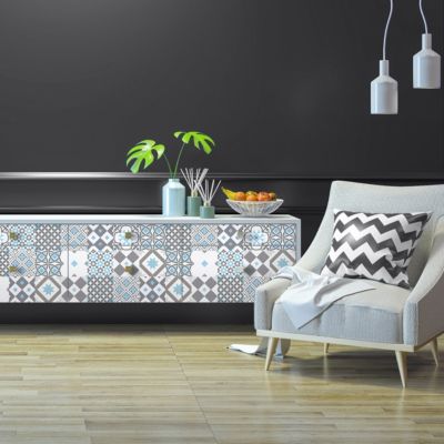 Stickers adhésif décoration Meuble - 60 STICKERS CARREAUX DE CIMENT MEUBLE AUTHENTIQUES LEONITA - 60stickers20x20cm