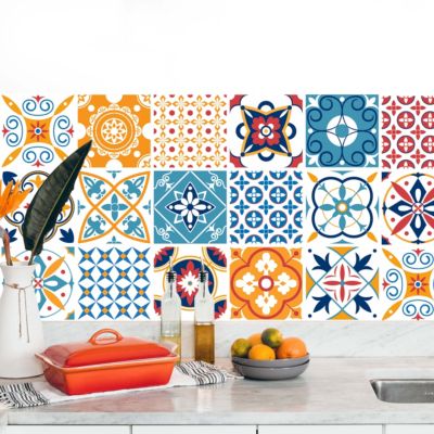 Stickers carrelage carreaux de ciment colorés 15x15cm - Kit de 12