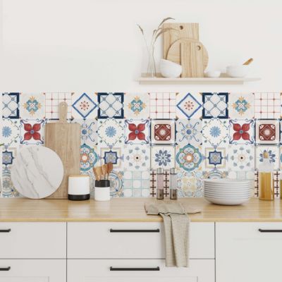 Stickers carrelage carreaux de ciment effet aquarelle 10x10cm - Kit de 36