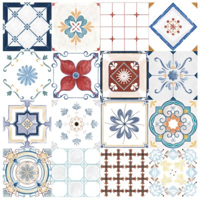 Stickers carrelage carreaux de ciment effet aquarelle 10x10cm - Kit de 36