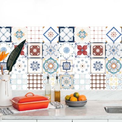 Stickers carrelage carreaux de ciment effet aquarelle 10x10cm - Kit de 36