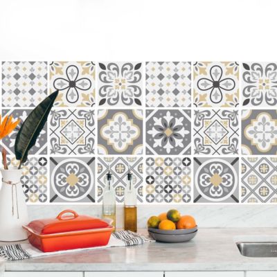 Stickers carrelage carreaux de ciment gris 20x20cm - kit de 60