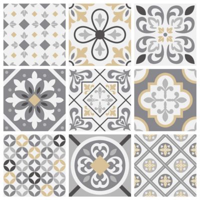 Stickers carrelage carreaux de ciment gris 20x20cm - kit de 60
