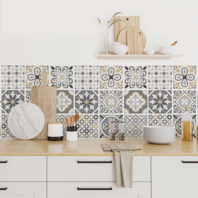 Stickers carrelage carreaux de ciment gris 20x20cm - kit de 60