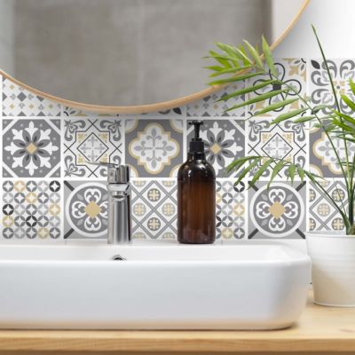 Stickers carrelage carreaux de ciment gris 20x20cm - kit de 60