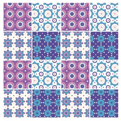 Stickers carrelage carreaux de ciment mauve 10X10cm -Kit de 60