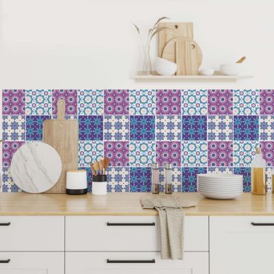 Stickers carrelage carreaux de ciment mauve 10X10cm -Kit de 60