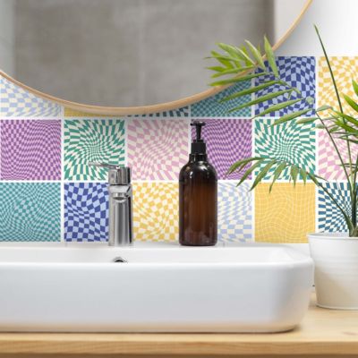 Stickers carrelage carreaux de ciment multicolore 10X10cm -Kit de 60