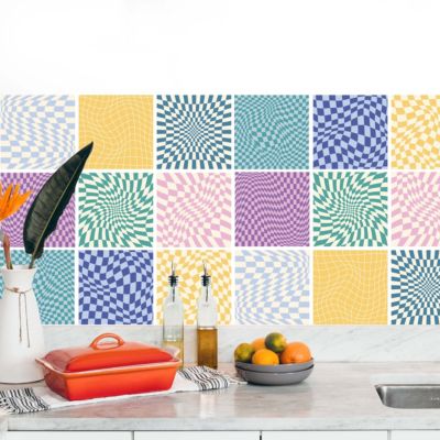 Stickers carrelage carreaux de ciment multicolore 10X10cm -Kit de 60