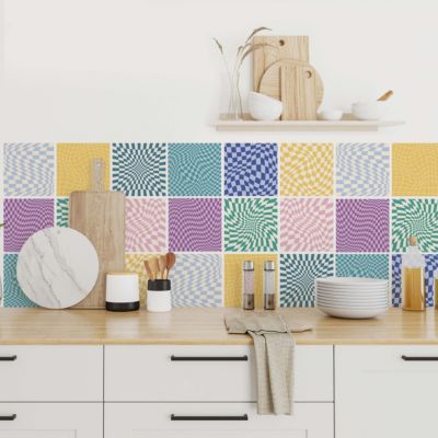 Stickers carrelage carreaux de ciment multicolore 10X10cm -Kit de 60