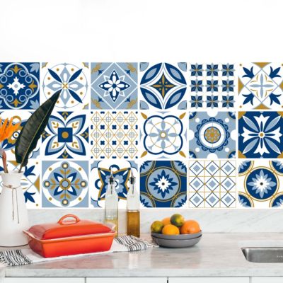 Stickers carrelage carreaux de ciment santorin 20x20cm - Kit de 12