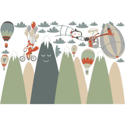 Stickers enfant montagnes scandinaves animaux acrobates 60 x 90 cm