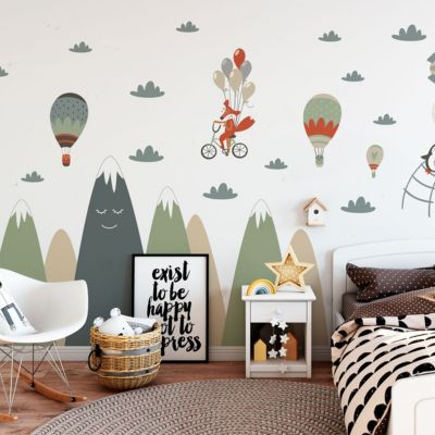 Stickers enfant montagnes scandinaves animaux acrobates 60 x 90 cm